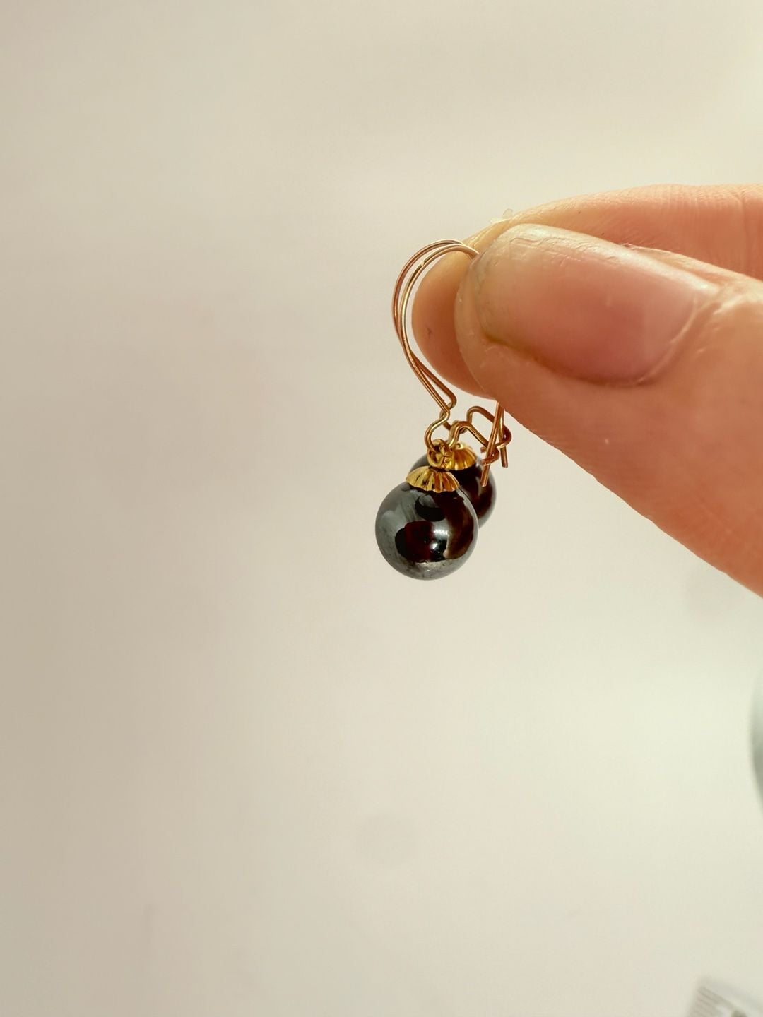 14K Gold Hematite Bead Dangle Earrings 6mm 7