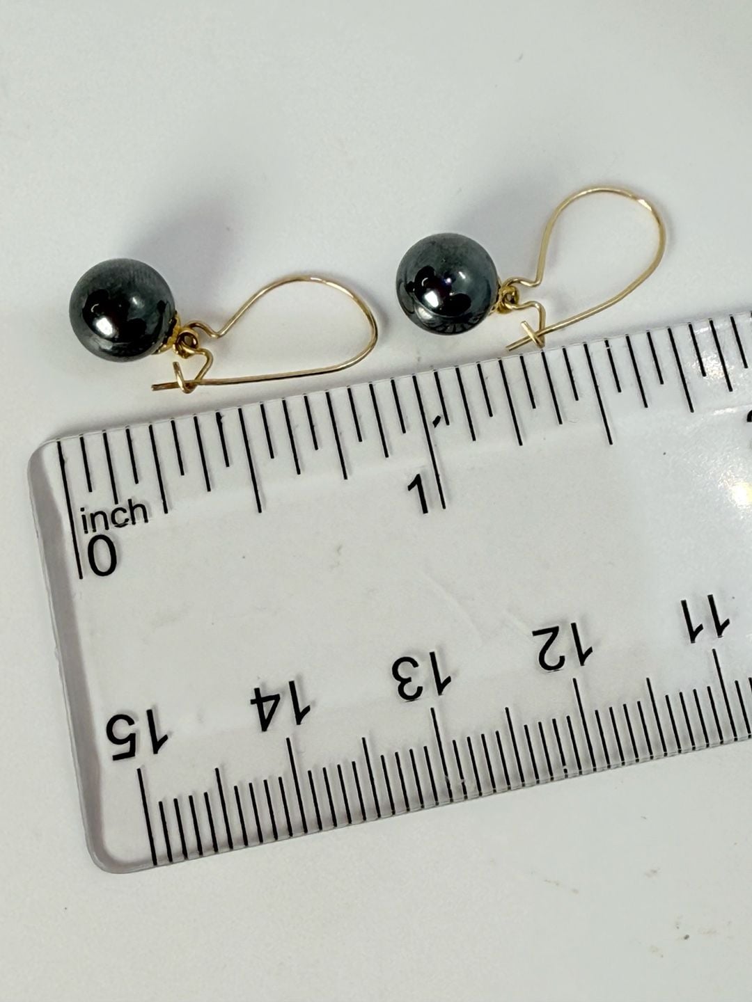 14K Gold Hematite Bead Dangle Earrings 6mm 8