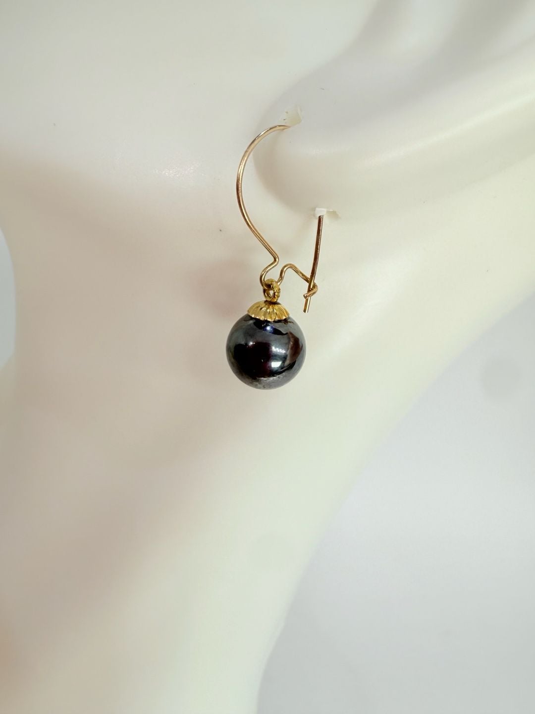14K Gold Hematite Bead Dangle Earrings 6mm 10