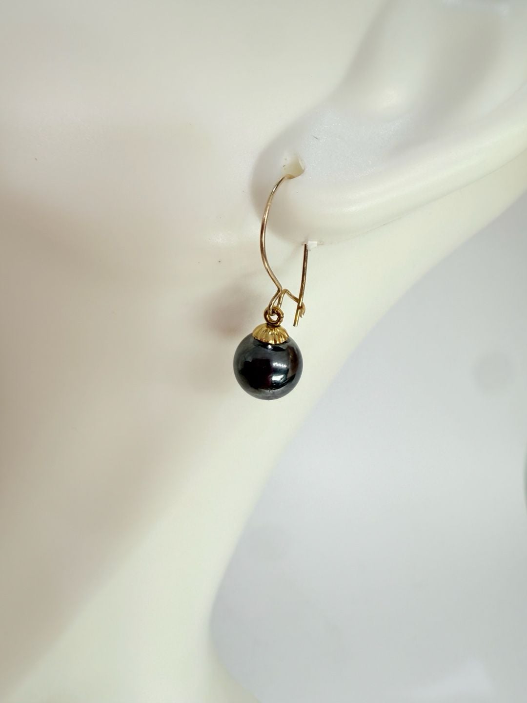 14K Gold Hematite Bead Dangle Earrings 6mm 11