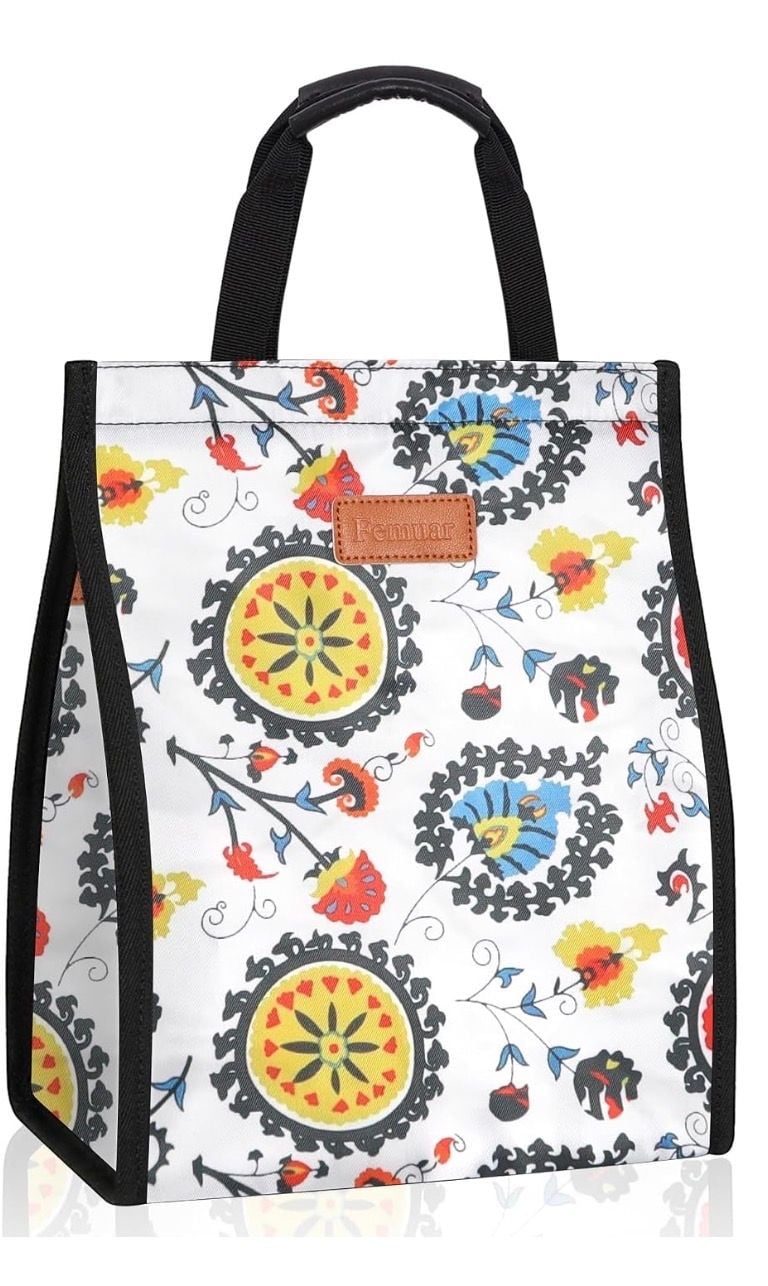 Femuar Insulated Lunch Bag Tote Floral Pattern Reusable 2