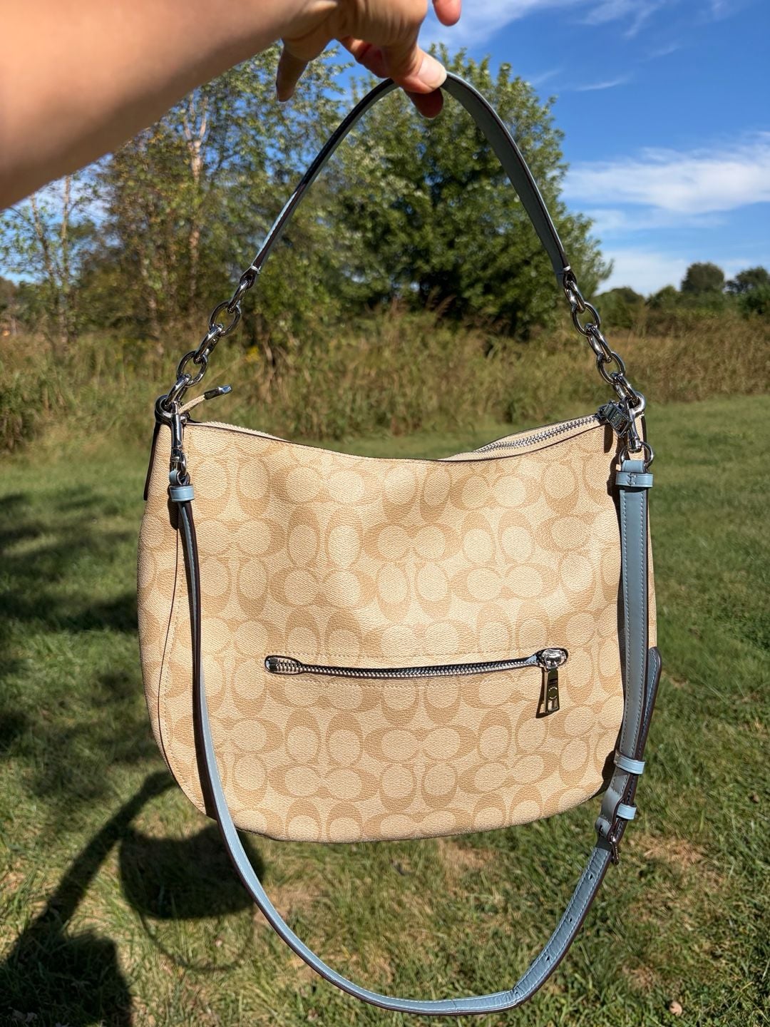 Coach Elle Hobo F39527 Signature Tan Light Blue Shoulder Bag 3