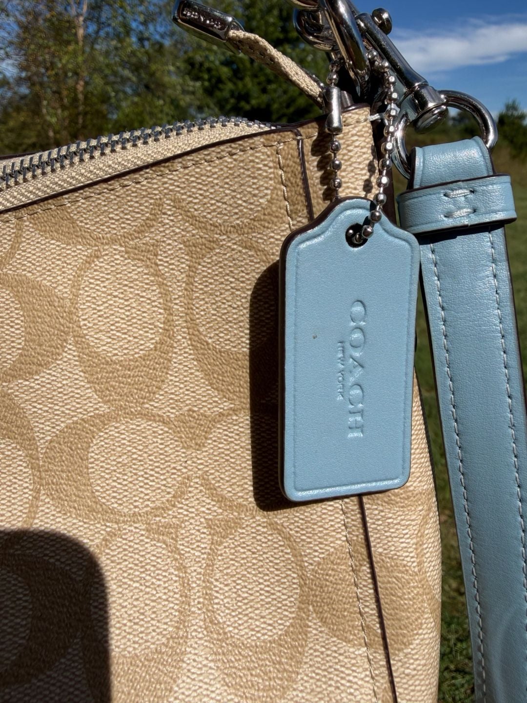 Coach Elle Hobo F39527 Signature Tan Light Blue Shoulder Bag 4