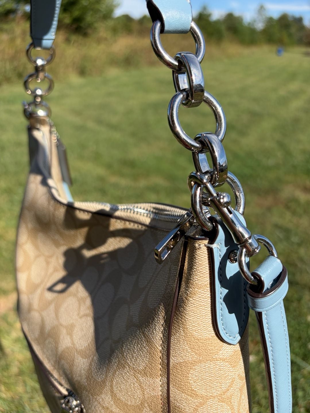Coach Elle Hobo F39527 Signature Tan Light Blue Shoulder Bag 5