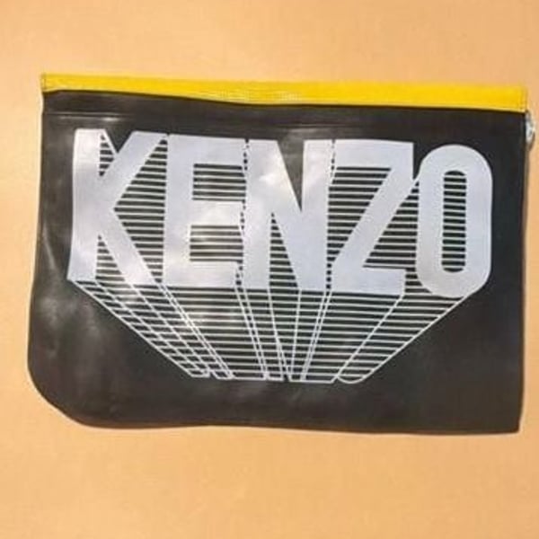 Kenzo Leather Clutch Black Yellow Paris Logo Patch