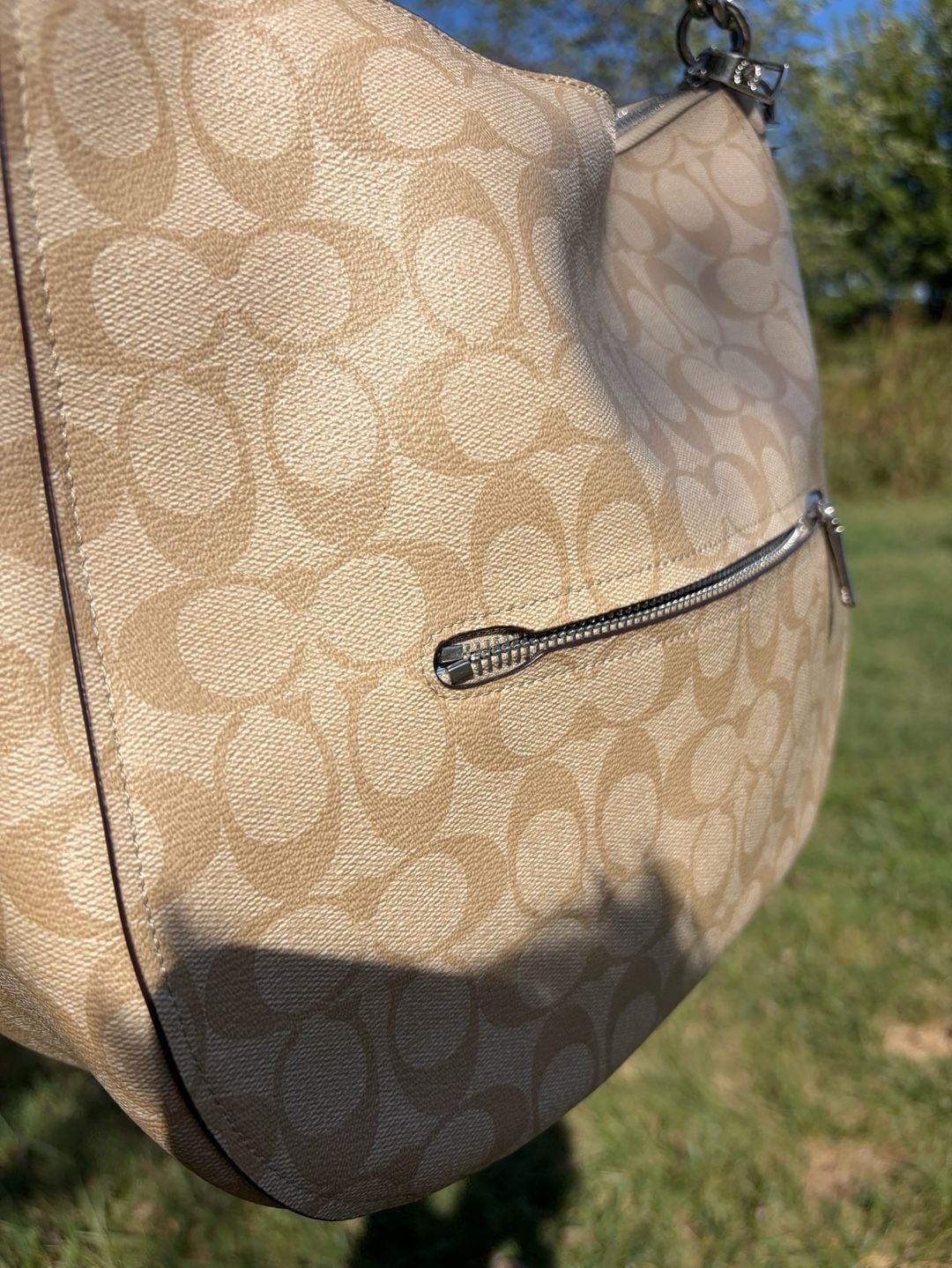 Coach Elle Hobo F39527 Signature Tan Light Blue Shoulder Bag 6