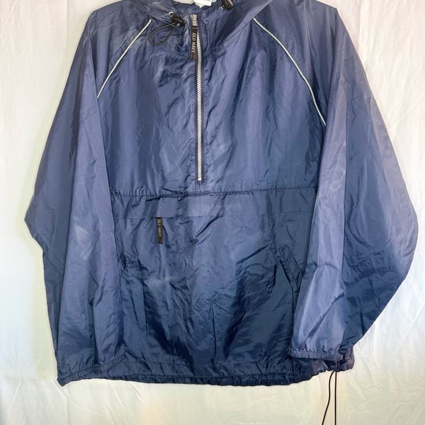 Old Navy Windbreaker Jacket Size L Blue Quarter Zip Hooded Pullover
