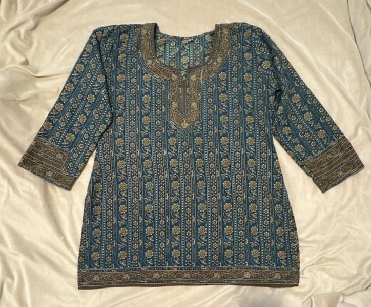 Unbranded Ethnic Kurti Size M Blue Floral Print Cotton Tunic 2
