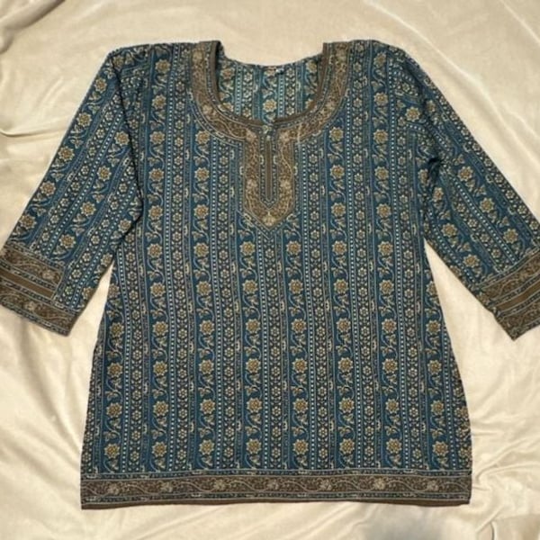 Unbranded Ethnic Kurti Size M Blue Floral Print Cotton Tunic