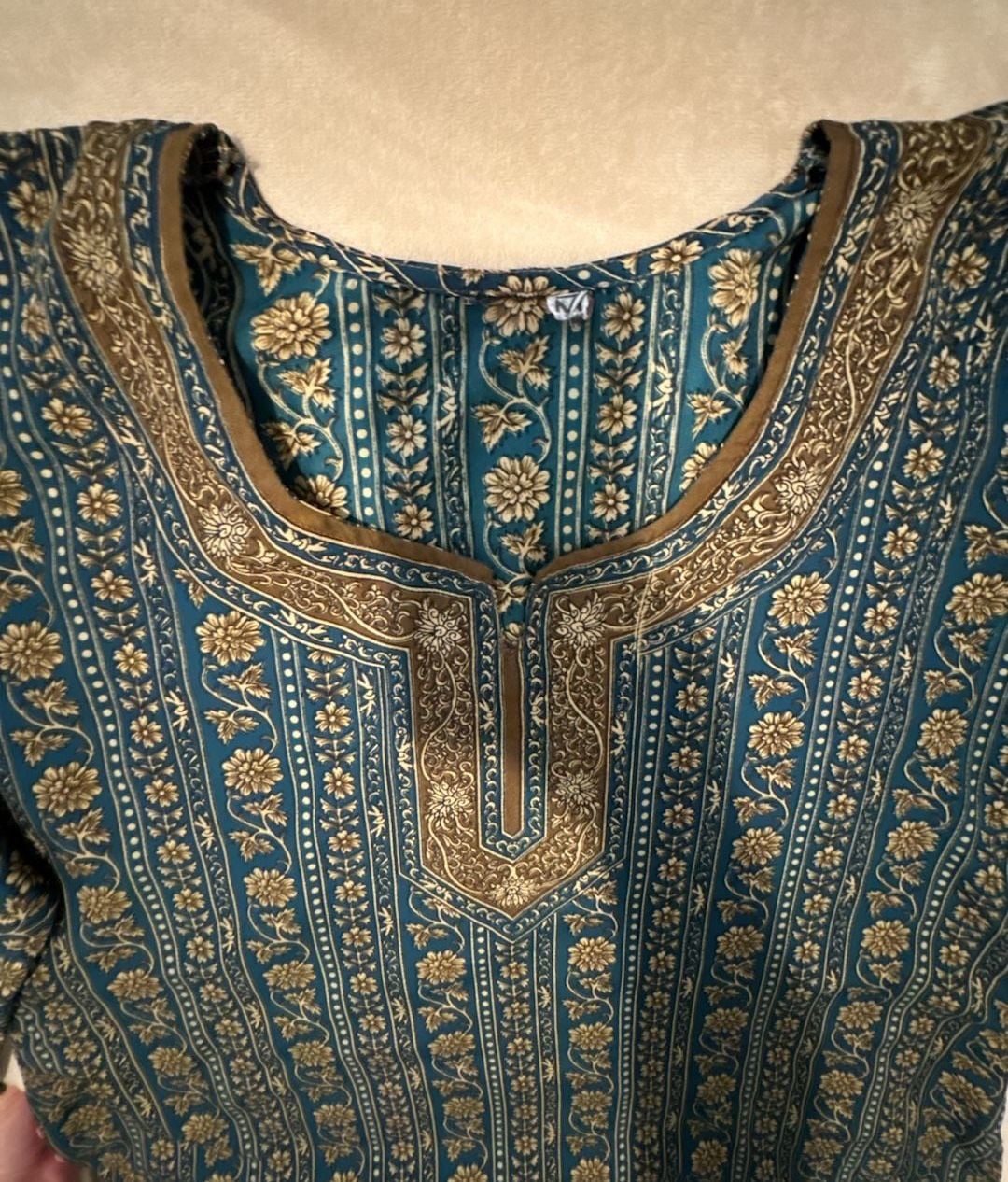 Unbranded Ethnic Kurti Size M Blue Floral Print Cotton Tunic 3