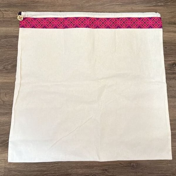 Tory Burch Dust Bag Drawstring Pouch White Magenta Geometric Print