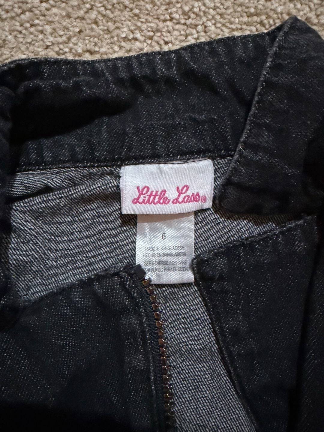 Little Lass Denim Vest Size 6 Black Zip Up Heart Studs 2
