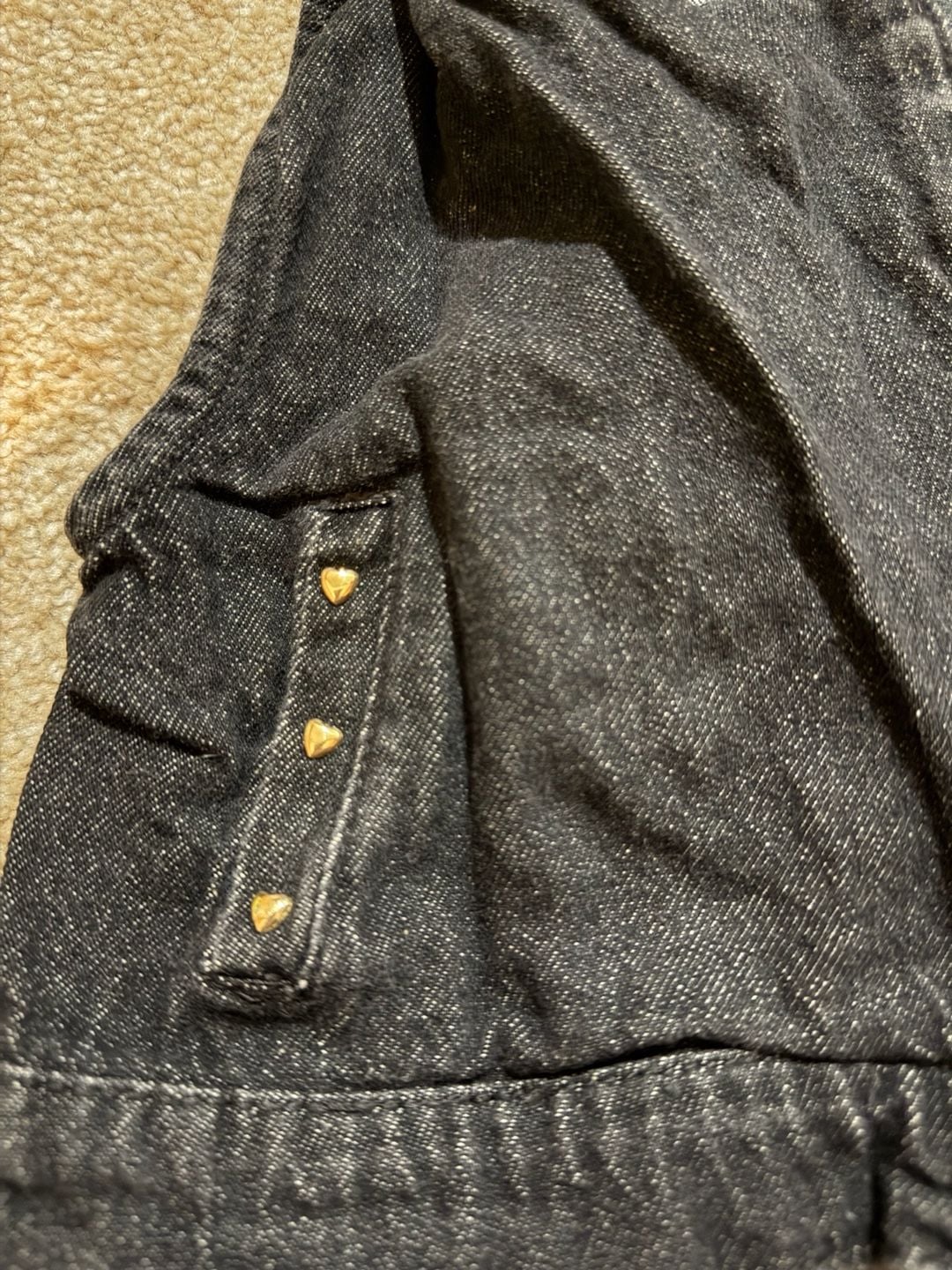 Little Lass Denim Vest Size 6 Black Zip Up Heart Studs 3