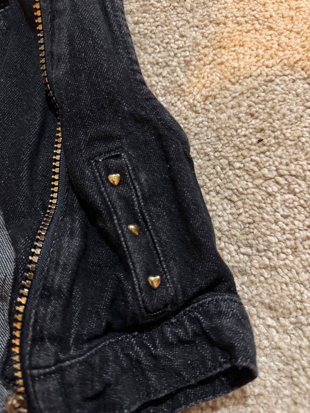 Little Lass Denim Vest Size 6 Black Zip Up Heart Studs 4
