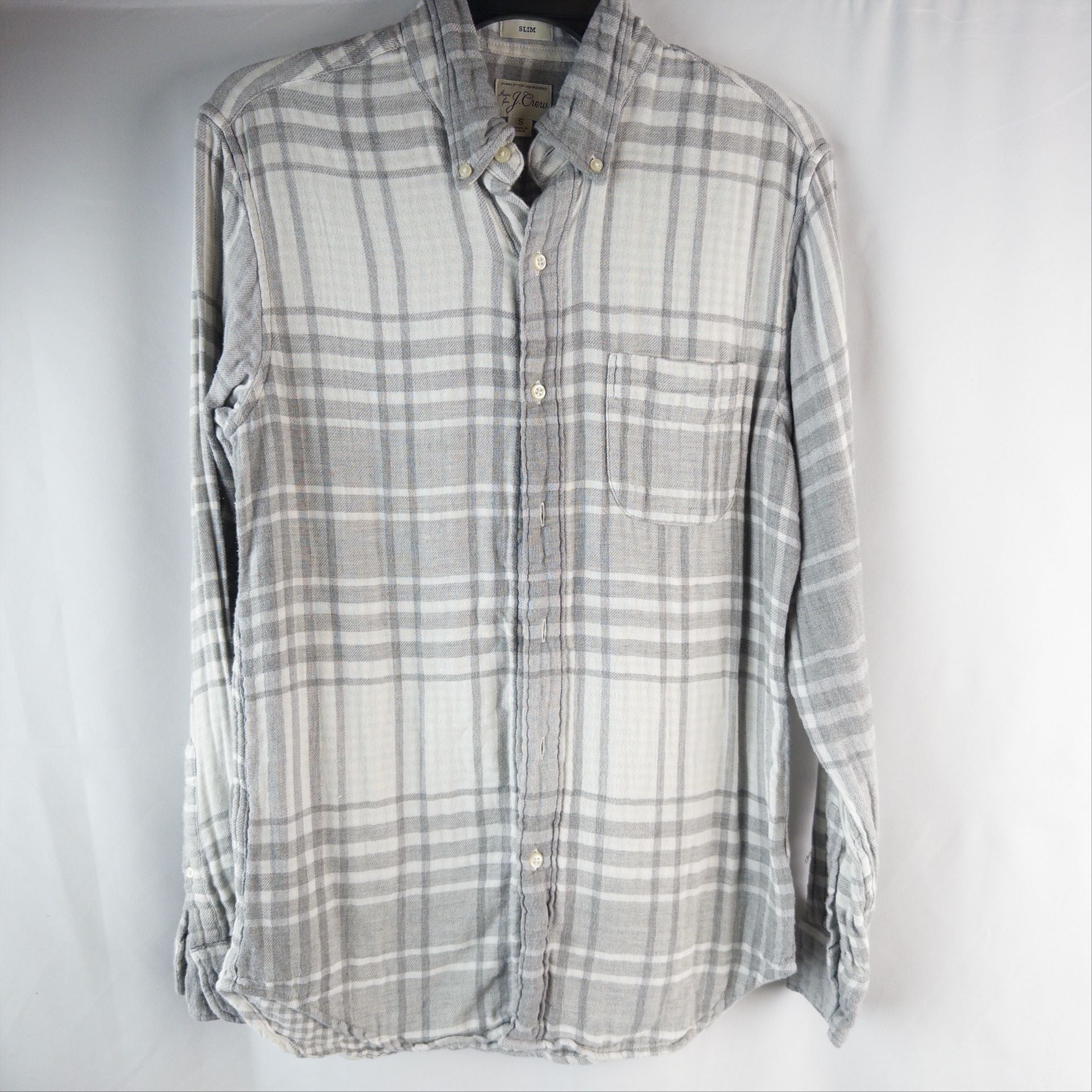 J. Crew Slim Plaid Shirt Size S Gray White Long Sleeve Button Down 2