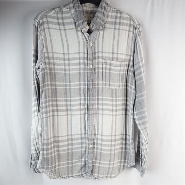 J. Crew Slim Plaid Shirt Size S Gray White Long Sleeve Button Down