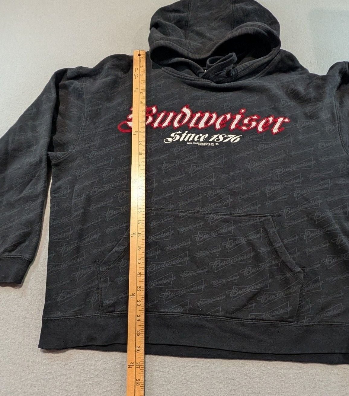 Budweiser Hoodie Size Large Black All Over Print Spellout Vintage 2008 6