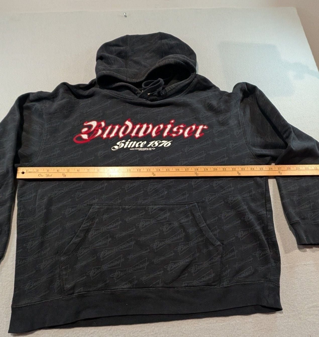 Budweiser Hoodie Size Large Black All Over Print Spellout Vintage 2008 5