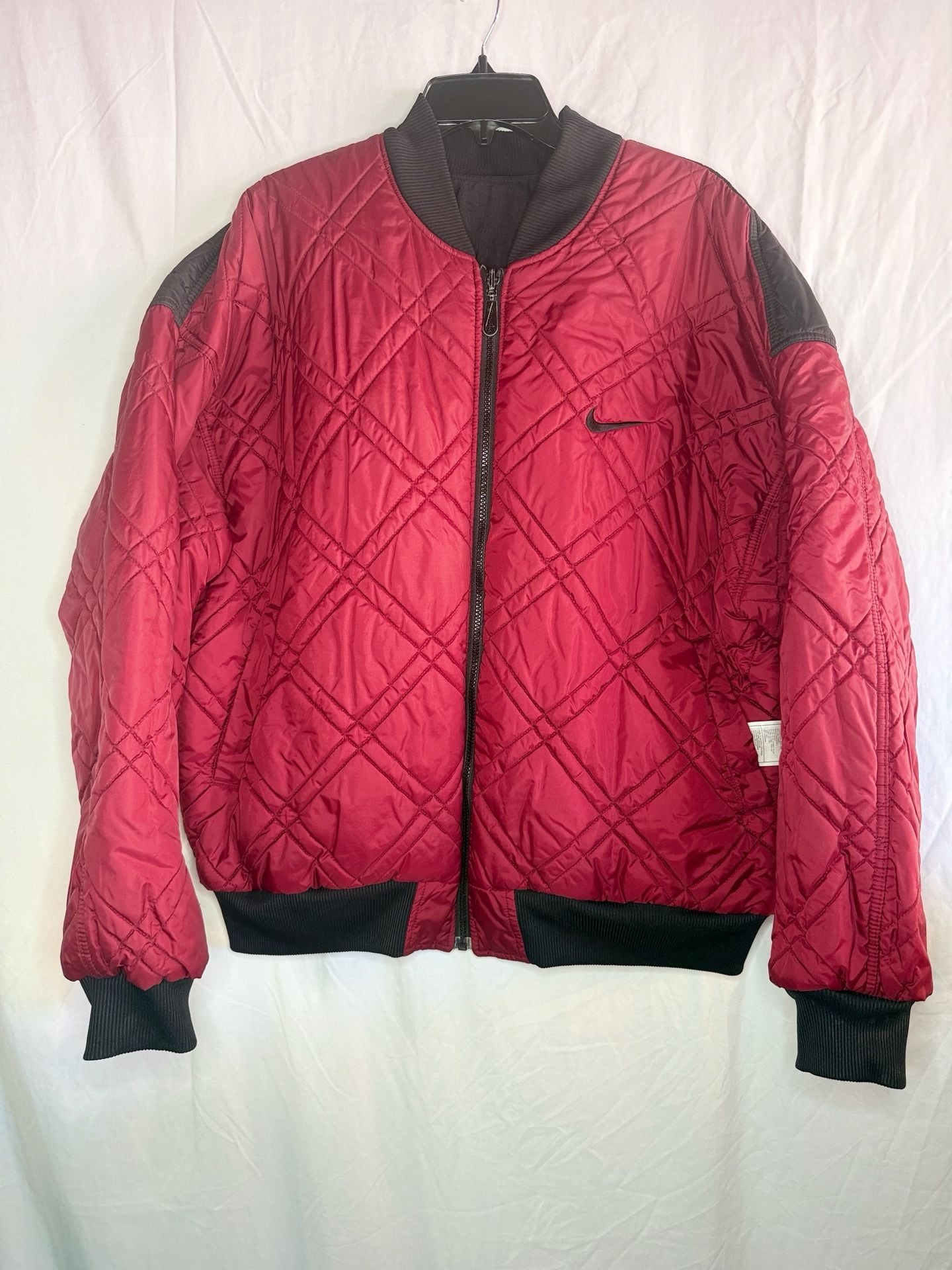 Nike Reversible Quilted Puffer Bomber Jacket Size XL Maroon Black Vintage 2