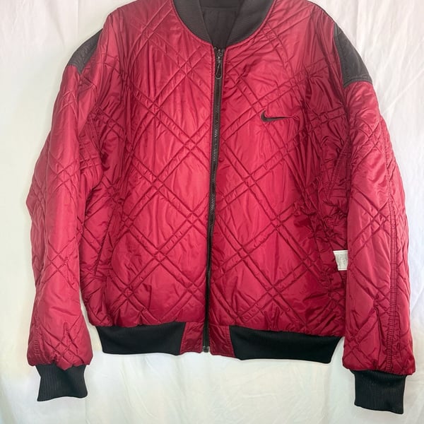 Nike Reversible Quilted Puffer Bomber Jacket Size XL Maroon Black Vintage