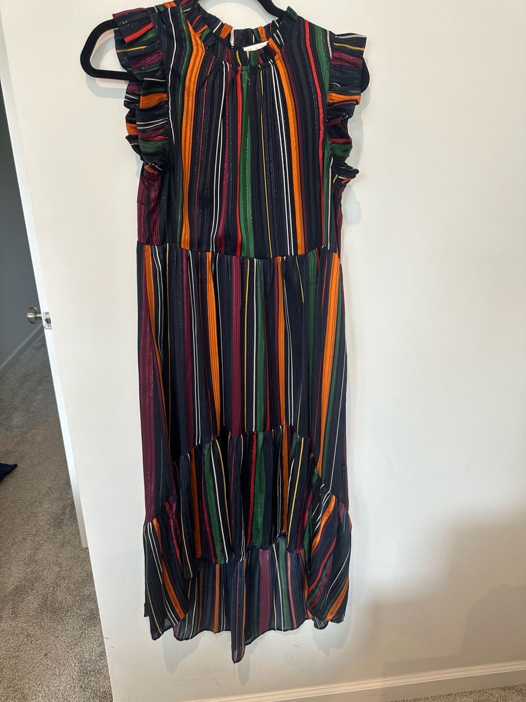 Karlie Striped Ruffle High Low Dress Size S Rainbow Metallic 2