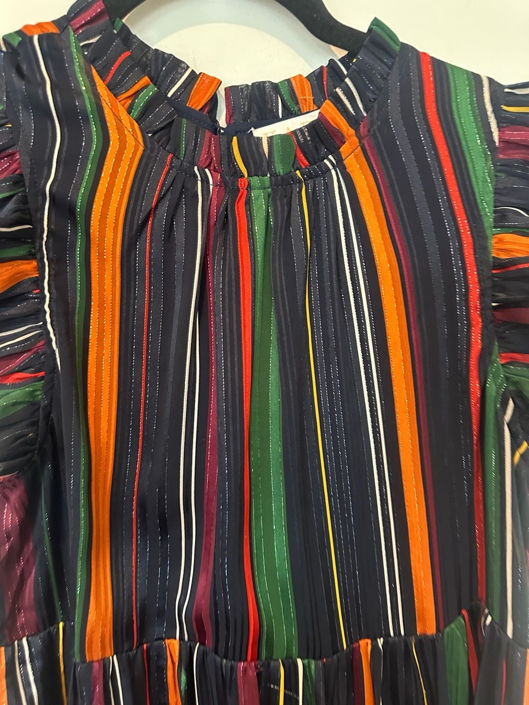 Karlie Striped Ruffle High Low Dress Size S Rainbow Metallic 4