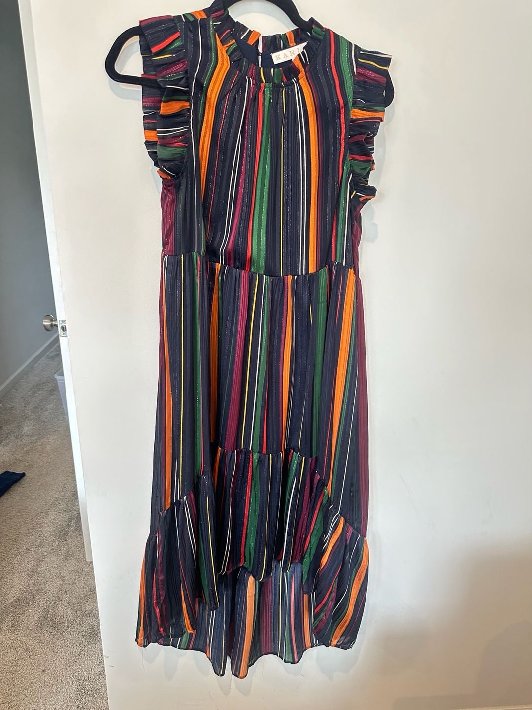 Karlie Striped Ruffle High Low Dress Size S Rainbow Metallic 5
