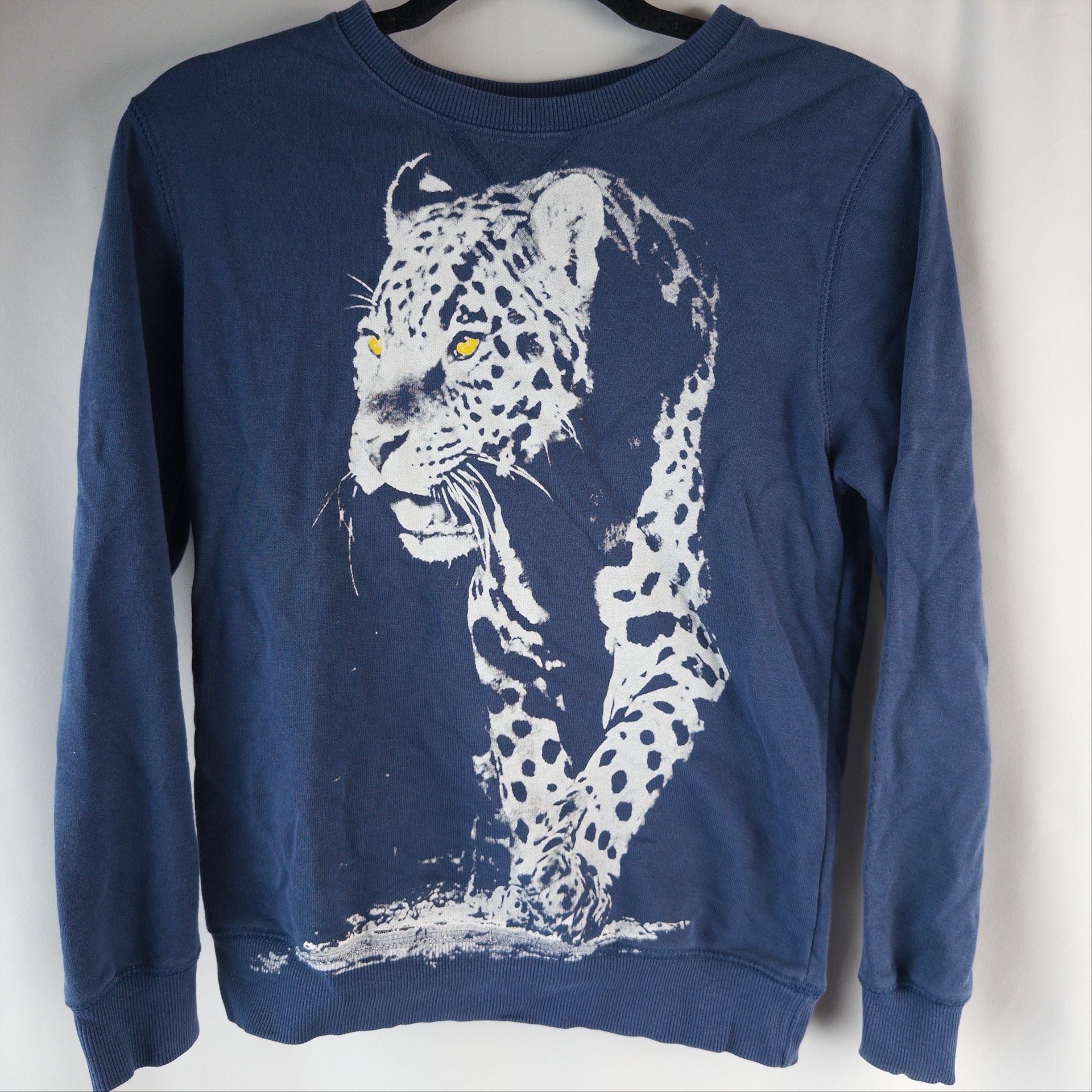 Zara Boys Sweatshirt Size 11/12 Blue Leopard Graphic Crewneck Pullover 2