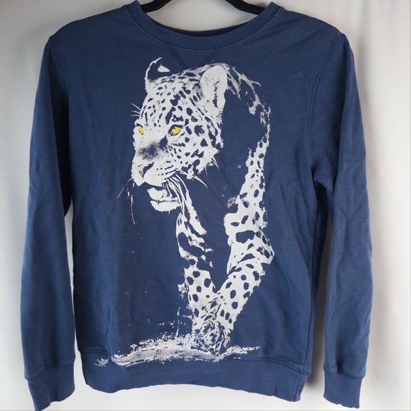 Zara Boys Sweatshirt Size 11/12 Blue Leopard Graphic Crewneck Pullover