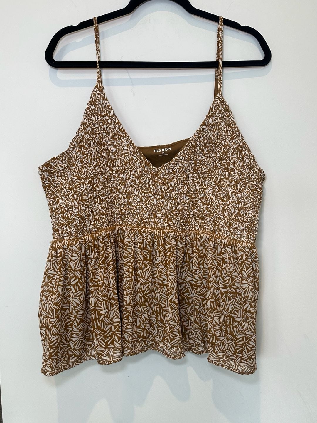 Old Navy V-Neck Mesh Babydoll Cami Size XXL Brown Print Swing Top 2