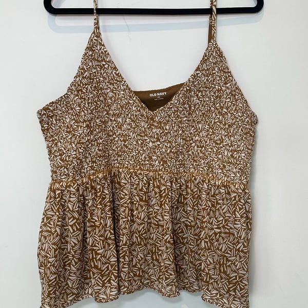 Old Navy V-Neck Mesh Babydoll Cami Size XXL Brown Print Swing Top