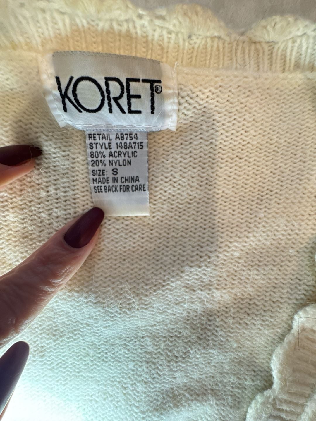 Koret Floral Embroidered Cardigan Size S Cream Beaded Scalloped 4