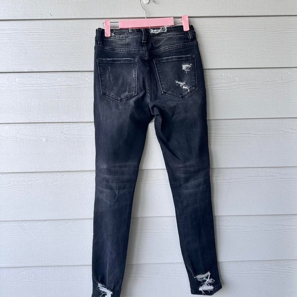 Bridge By Gly Mid Rise Skinny Jeans Size 26 Black Distressed