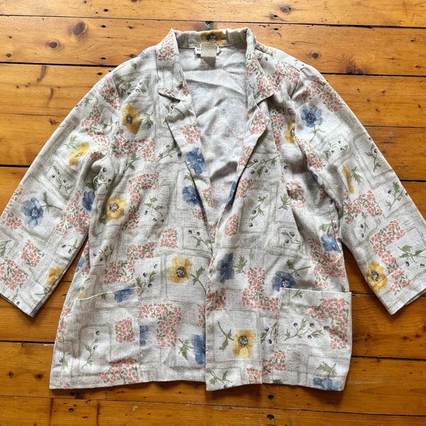 Alice Stuart Floral Open Blazer Size Large USA Made Vtg 90s Cottagecore