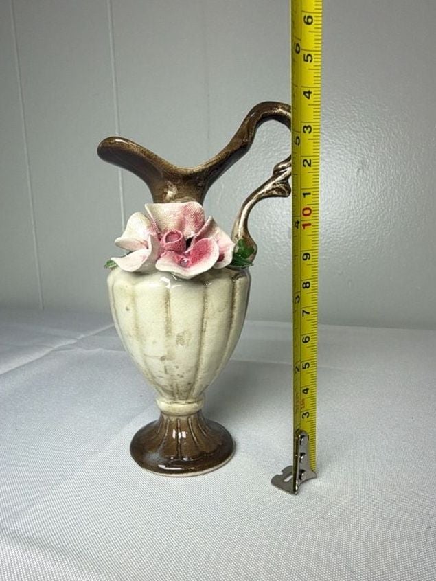 Nuova Capodimonte Small Pitcher with Pink Rose 6 Inch 2