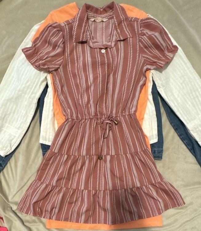 Girl size 7-10 lot of 6 items. Levi jacket, CK dress 5