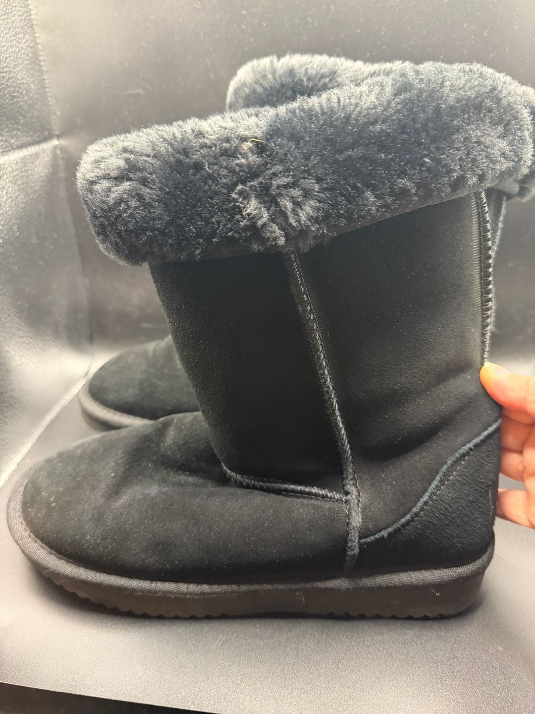 Koolaburra by UGG Barlee Suede Tall Winter Boots Black Fur Cuffed 5