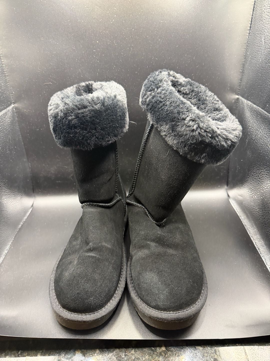 Koolaburra by UGG Barlee Suede Tall Winter Boots Black Fur Cuffed 7