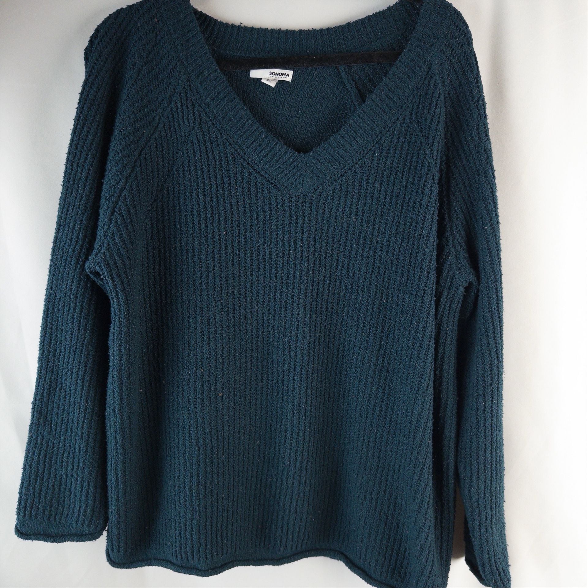 Sonoma V-Neck Ribbed Pullover Sweater Size 2X Dark Teal Green 2