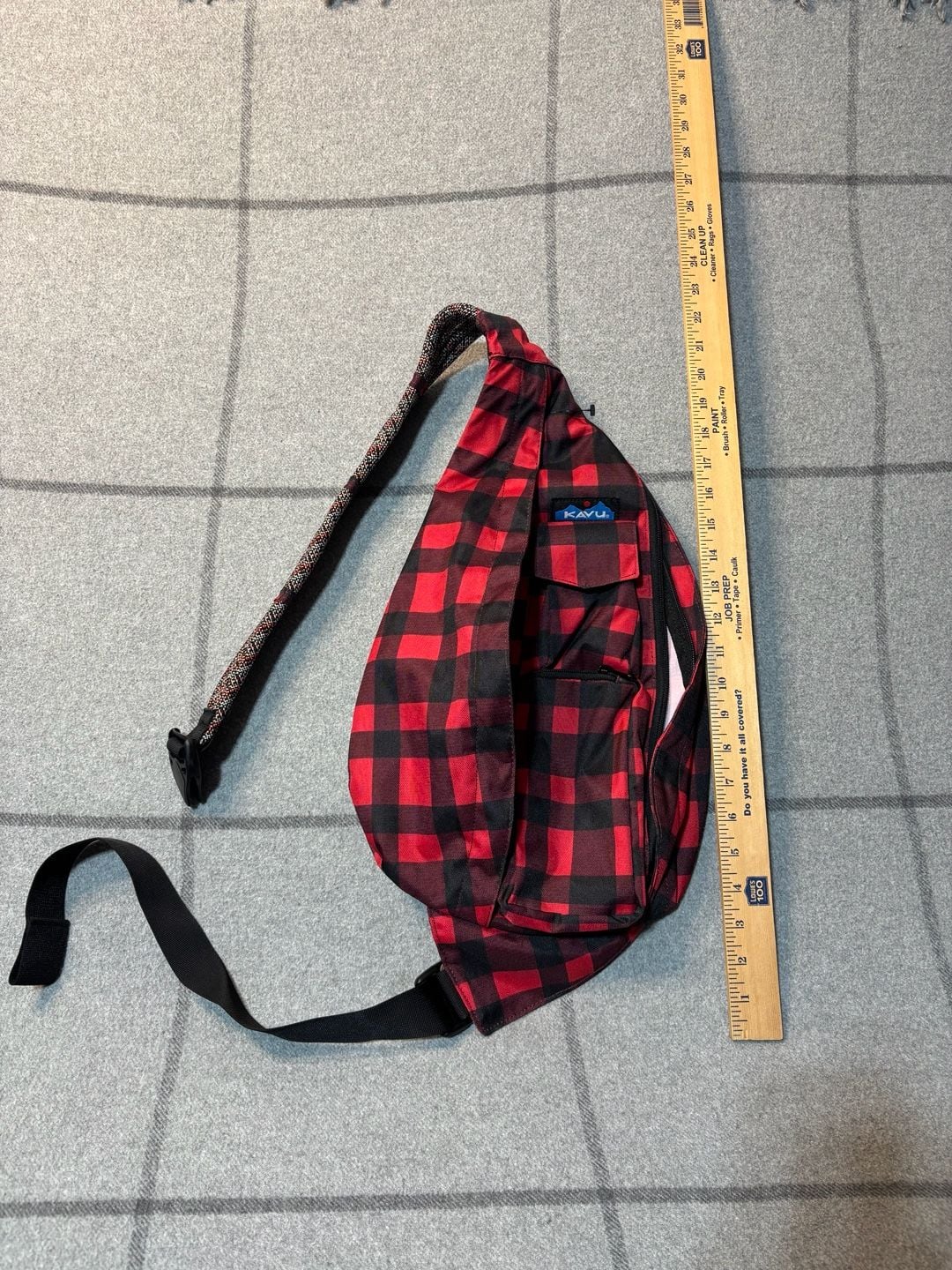 Kavu Rope Bag Red Black Buffalo Plaid Sling Backpack 2