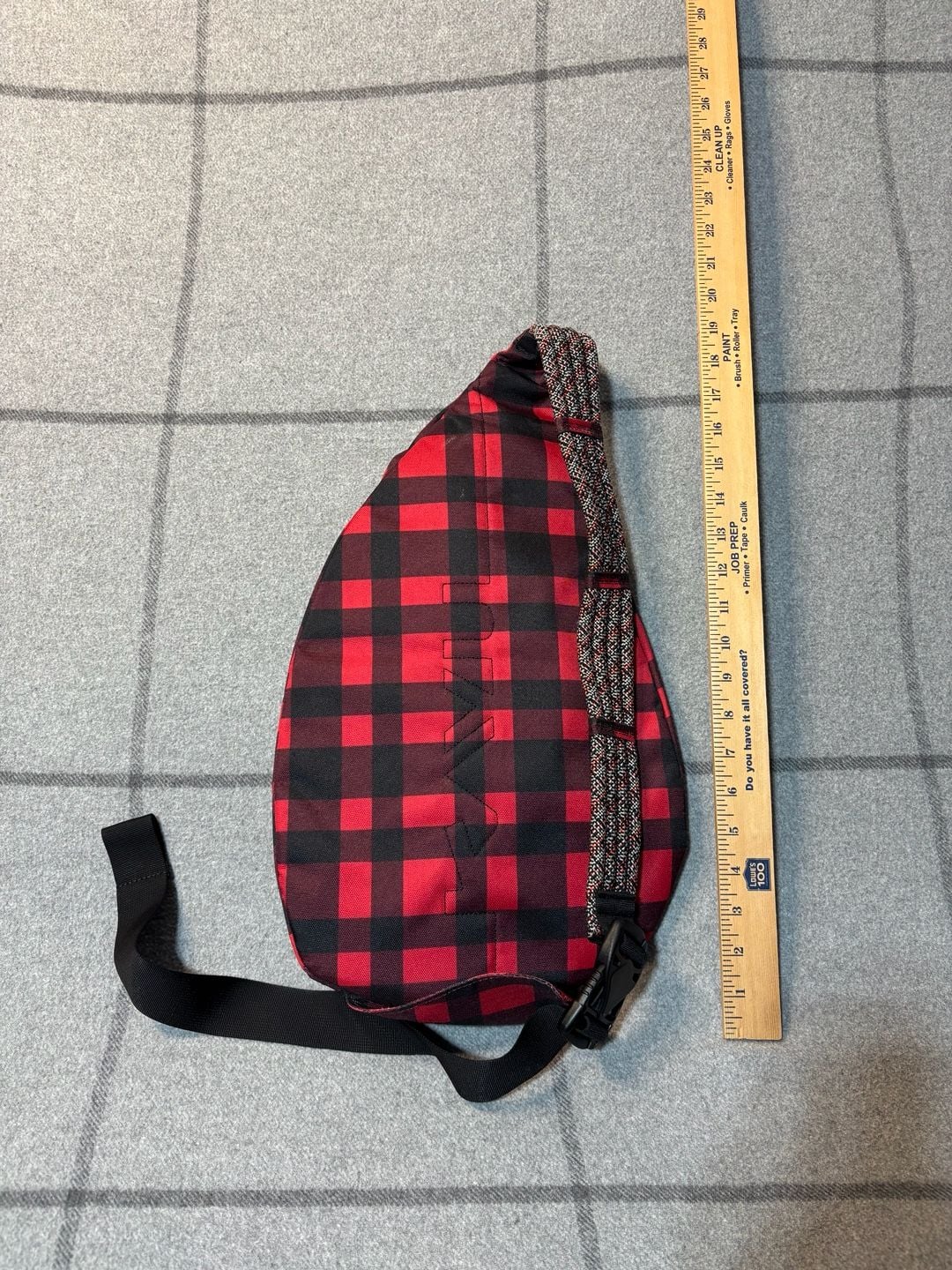 Kavu Rope Bag Red Black Buffalo Plaid Sling Backpack 3