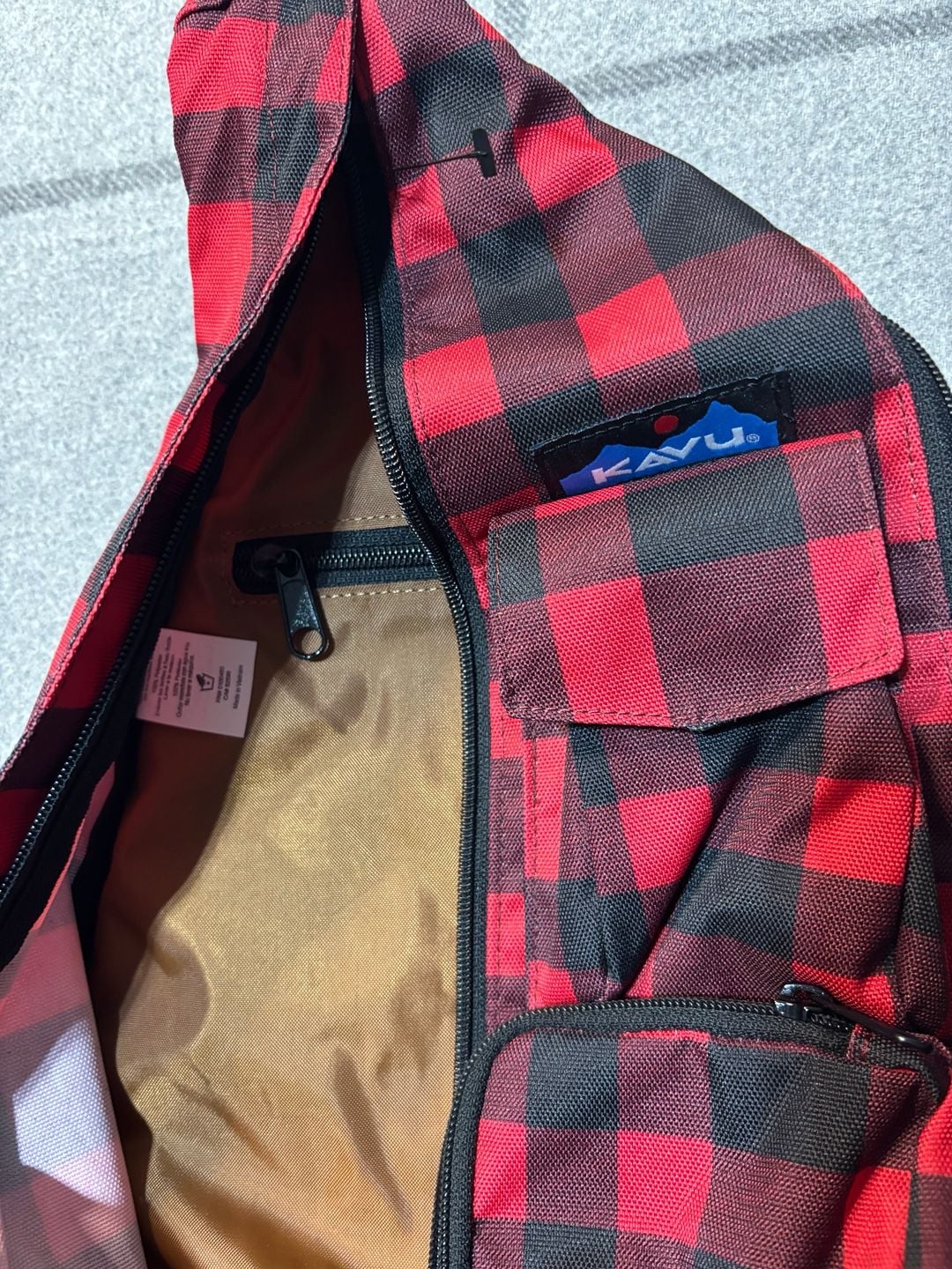 Kavu Rope Bag Red Black Buffalo Plaid Sling Backpack 4