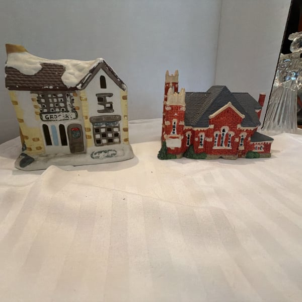 Summit Collection Ceramic Christmas Village Grocery And Church