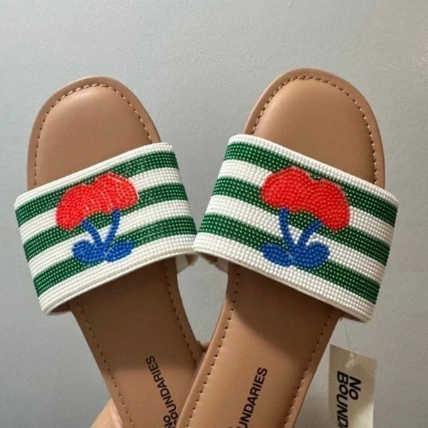 No Boundaries Beaded Slide Sandals Cherry Green White