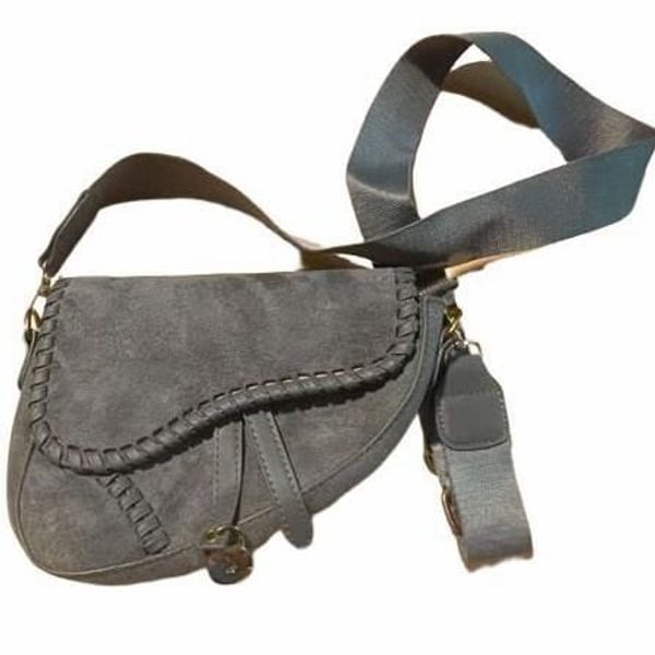 Panova London Grey Suede Saddle Crossbody Bag
