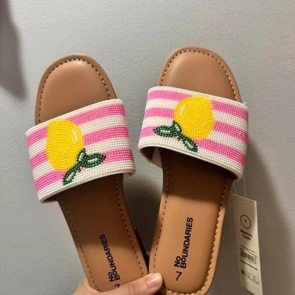 No Boundaries Beaded Slide Sandals Size 7 Pink Lemon