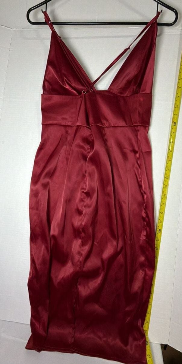 Makers of Dreams Satin V-Neck Midi Dress Size M Red 3