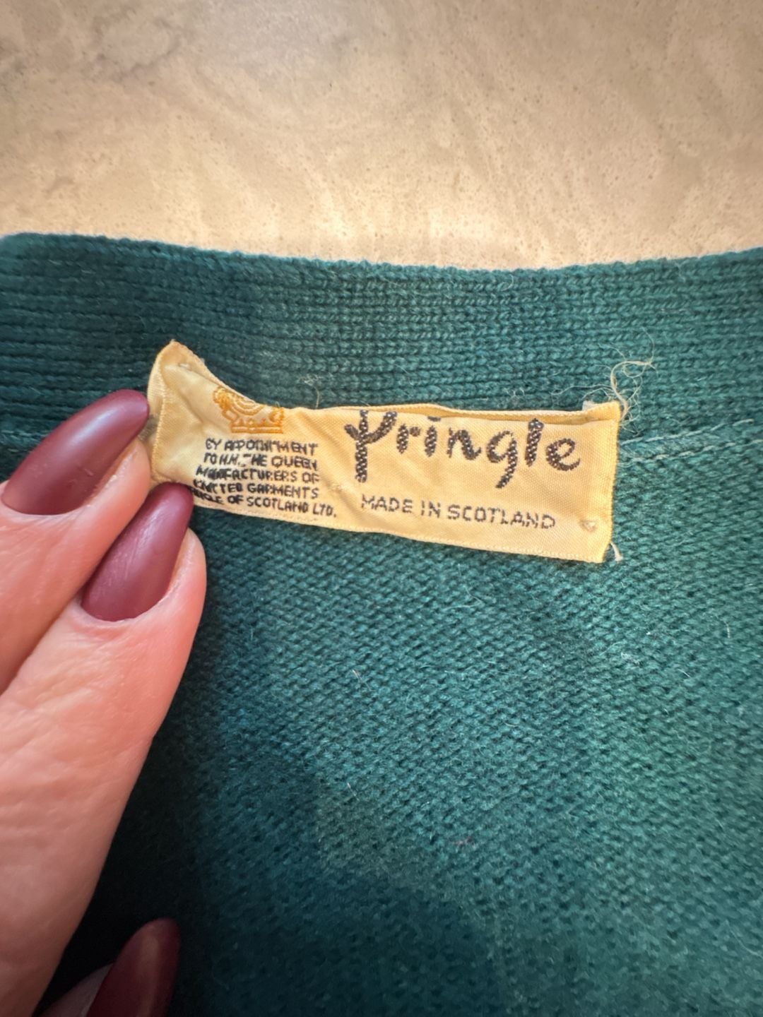 Pringle Cardigan Sweater Green Wool Made In Scotland pure cashmere L 4