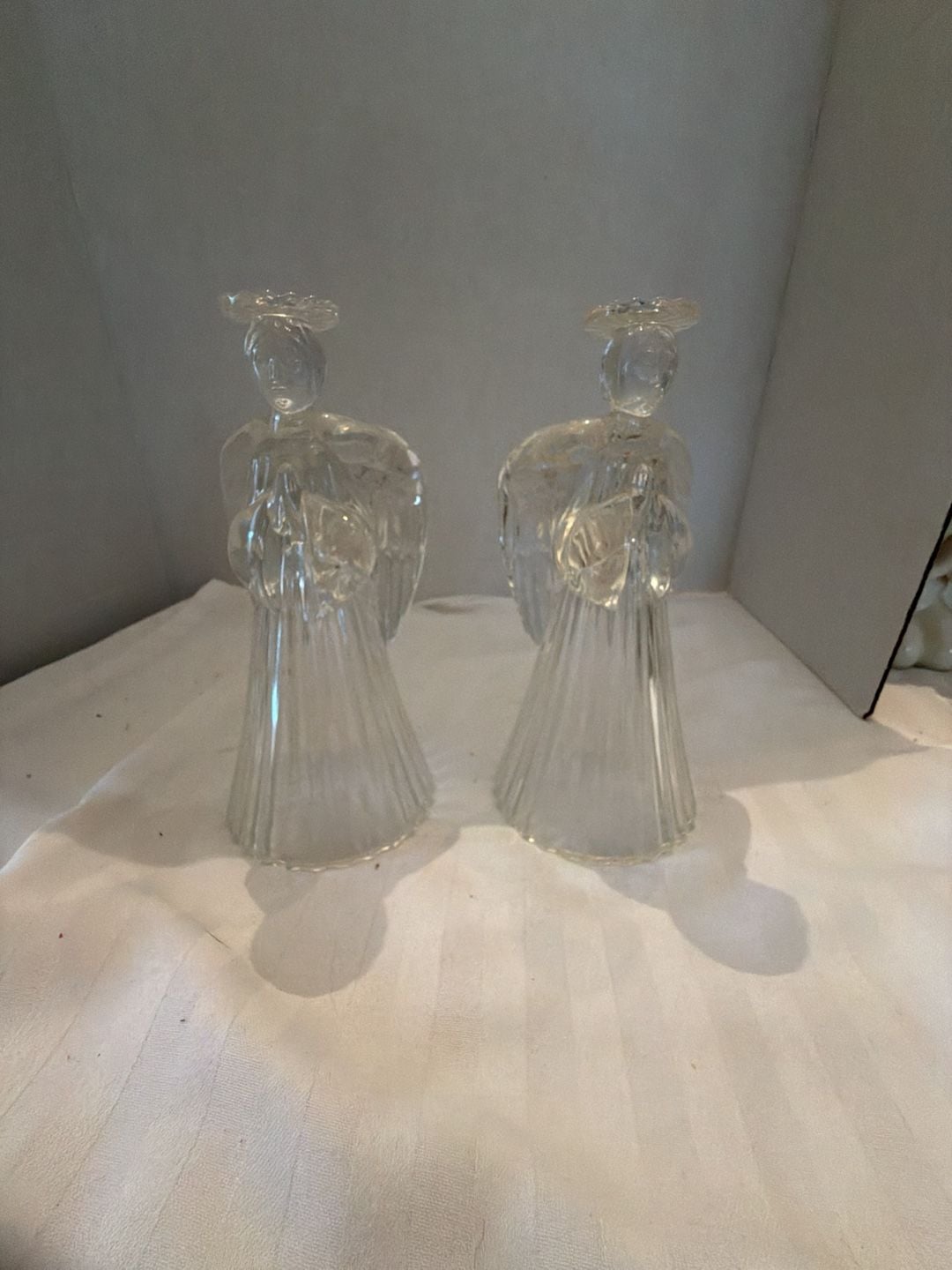Vintage Crystal Praying Angel Pair Candle Holders 1