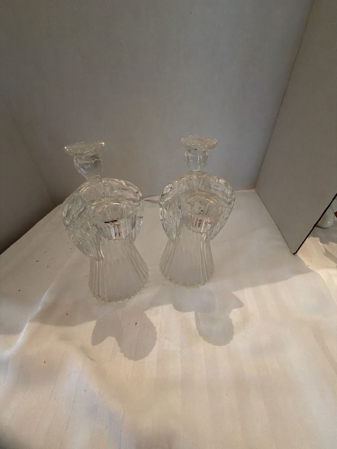 Vintage Crystal Praying Angel Pair Candle Holders 2